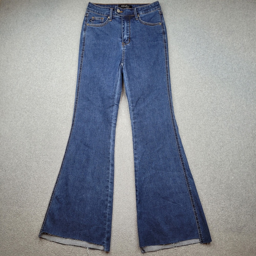 Judy Blue Flare Jeans Women 5x32 Blue High Rise Raw Hem JB88611